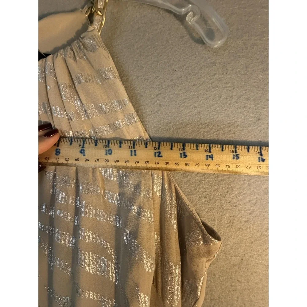 White House Black Market Dress Womens 8 Beige Metallic Halter Maxi Animal Print